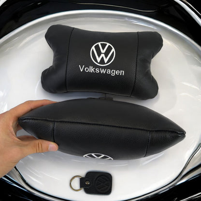 Набор подушек 2шт в авто Volkswagen из натуральной кожи, на подголовник в машину, Автомобильная подушка