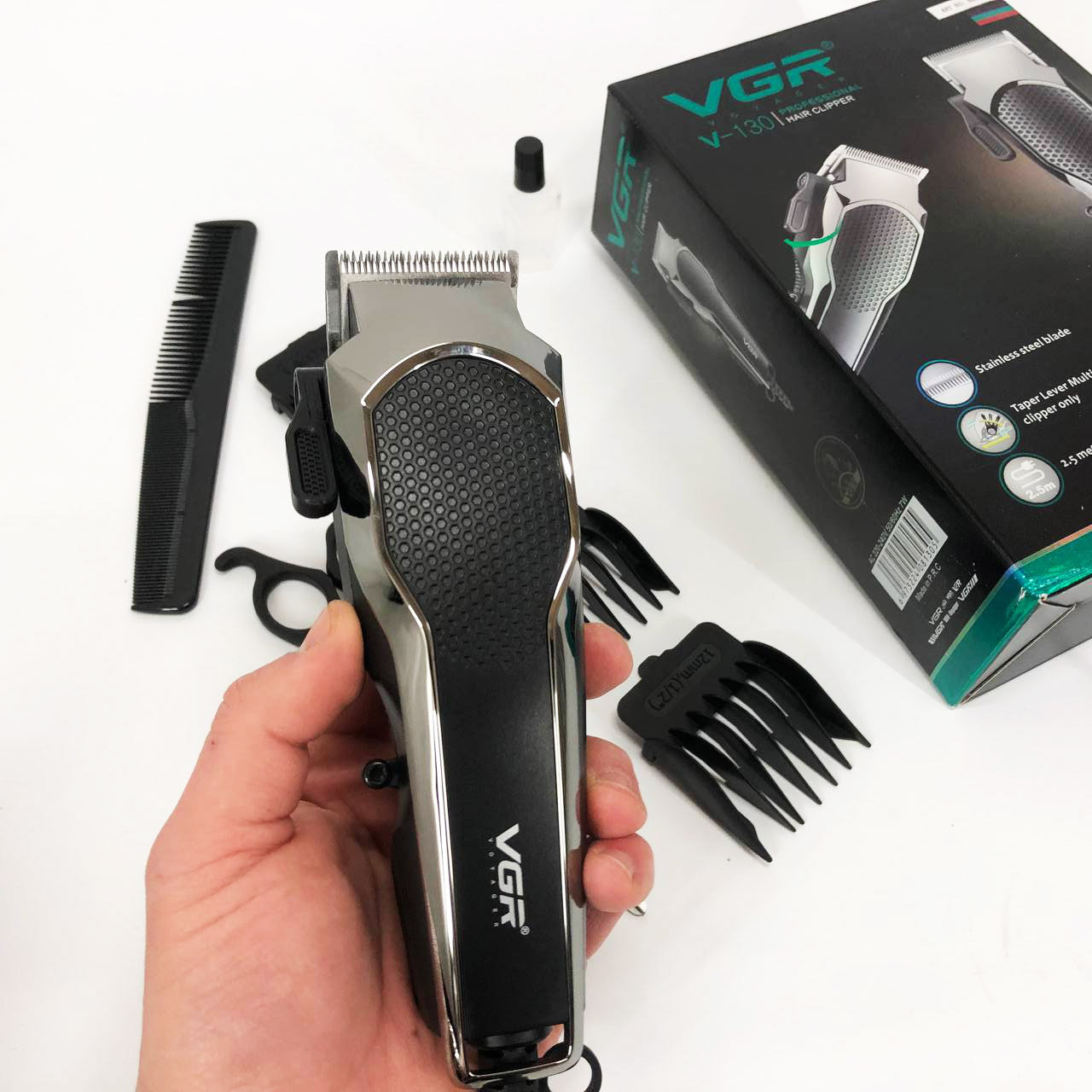 Машинка для стрижки VGR V-130 проводная профессиональная с насадками для окантовки триммер для волос