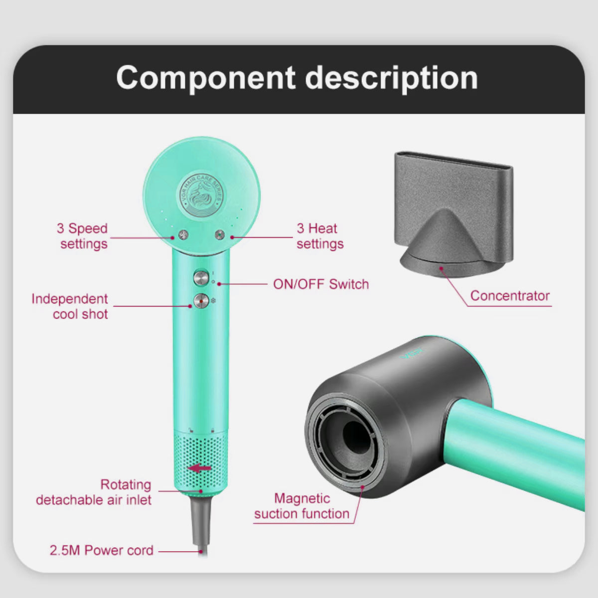 Фен професійний VGR V-440. Цвет: зеленый