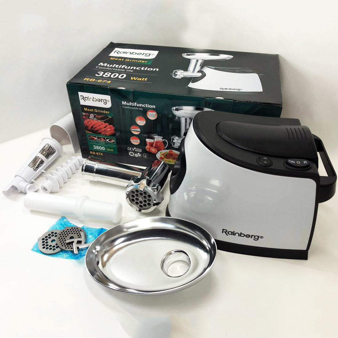 Электромясорубка с соковыжималкой Rainberg RB-674 3000W, электромясорубка для шинковки, мощная мясорубка