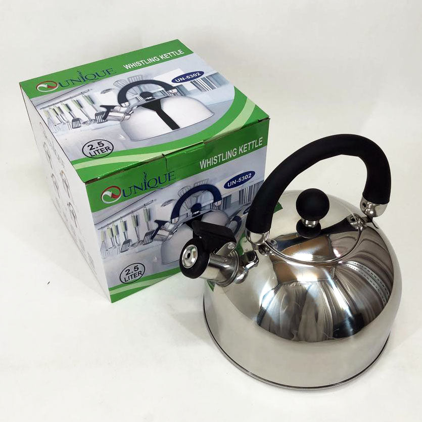 Чайник Unique со свистком UN-5302 2,5л, красивый чайник для газовой плиты, чайник на плиту. Цвет: черный
