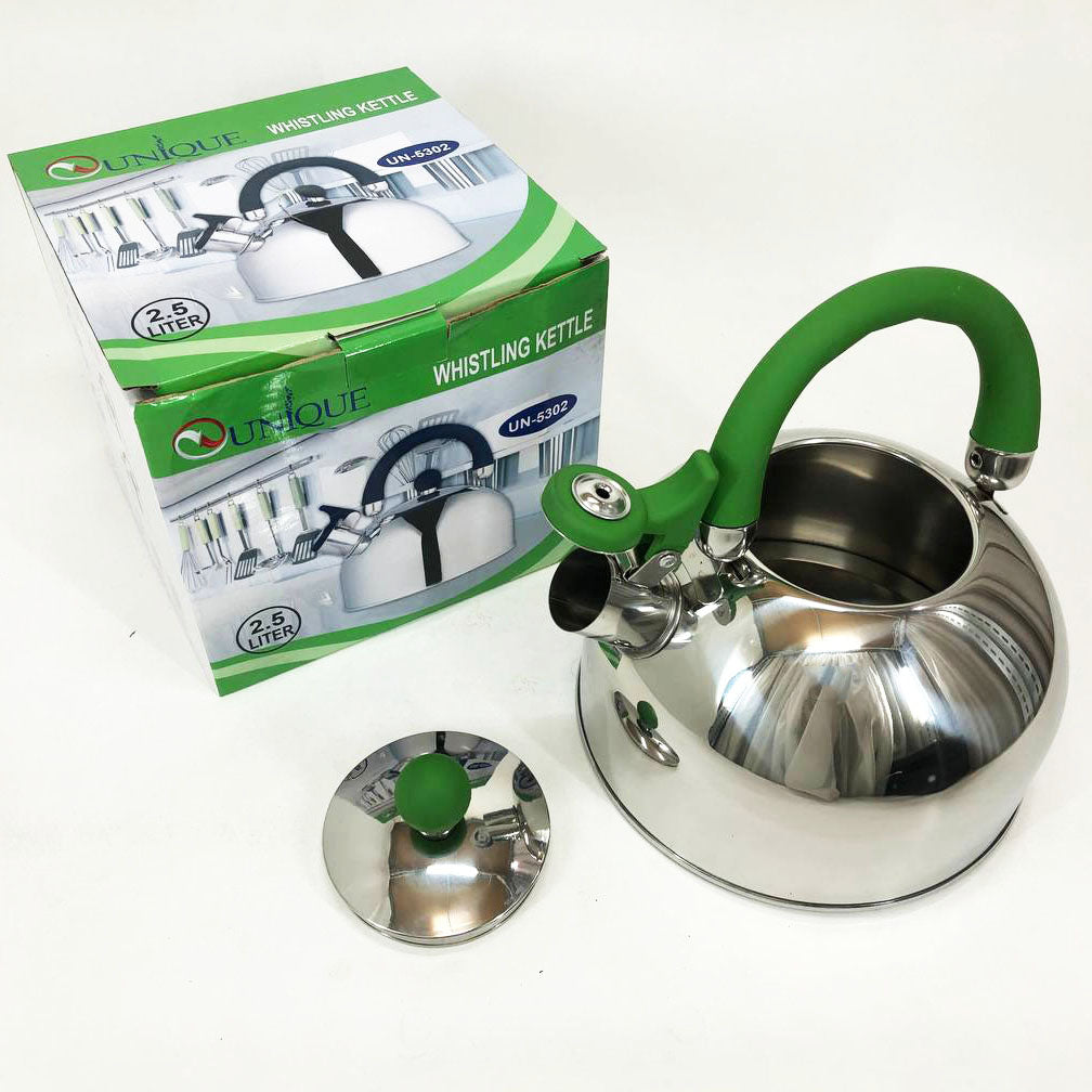 Чайник Unique со свистком UN-5302 2.5 л, хороший чайник со свистком, чайник на плиту. Цвет: зеленый