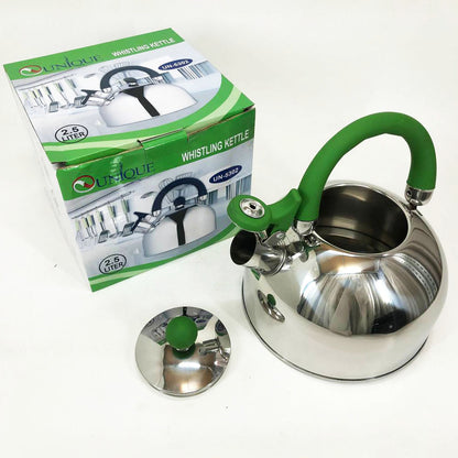 Чайник Unique со свистком UN-5302 2.5 л, хороший чайник со свистком, чайник на плиту. Цвет: зеленый
