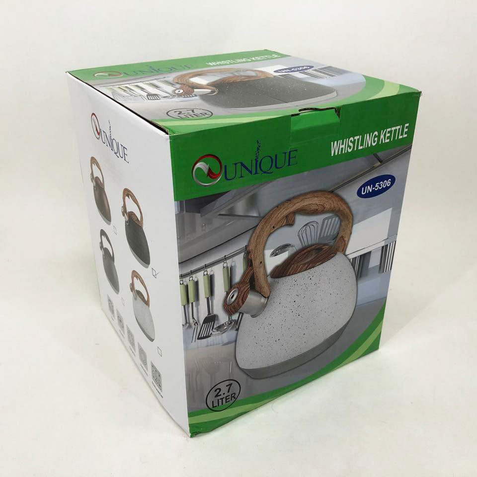 Чайник Unique со свистком UN-5306 2,7л мрамор, для газовых плит, чайник нержавейка. Цвет: темно-серый