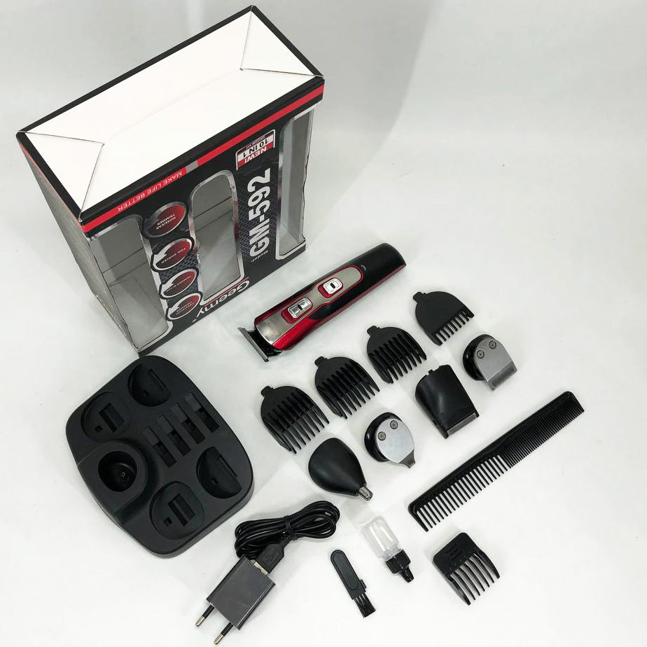 Машинка для стрижки 10в1 GEMEI GM-592, окантовочная машинка, подстригательная машинка. Цвет: красный