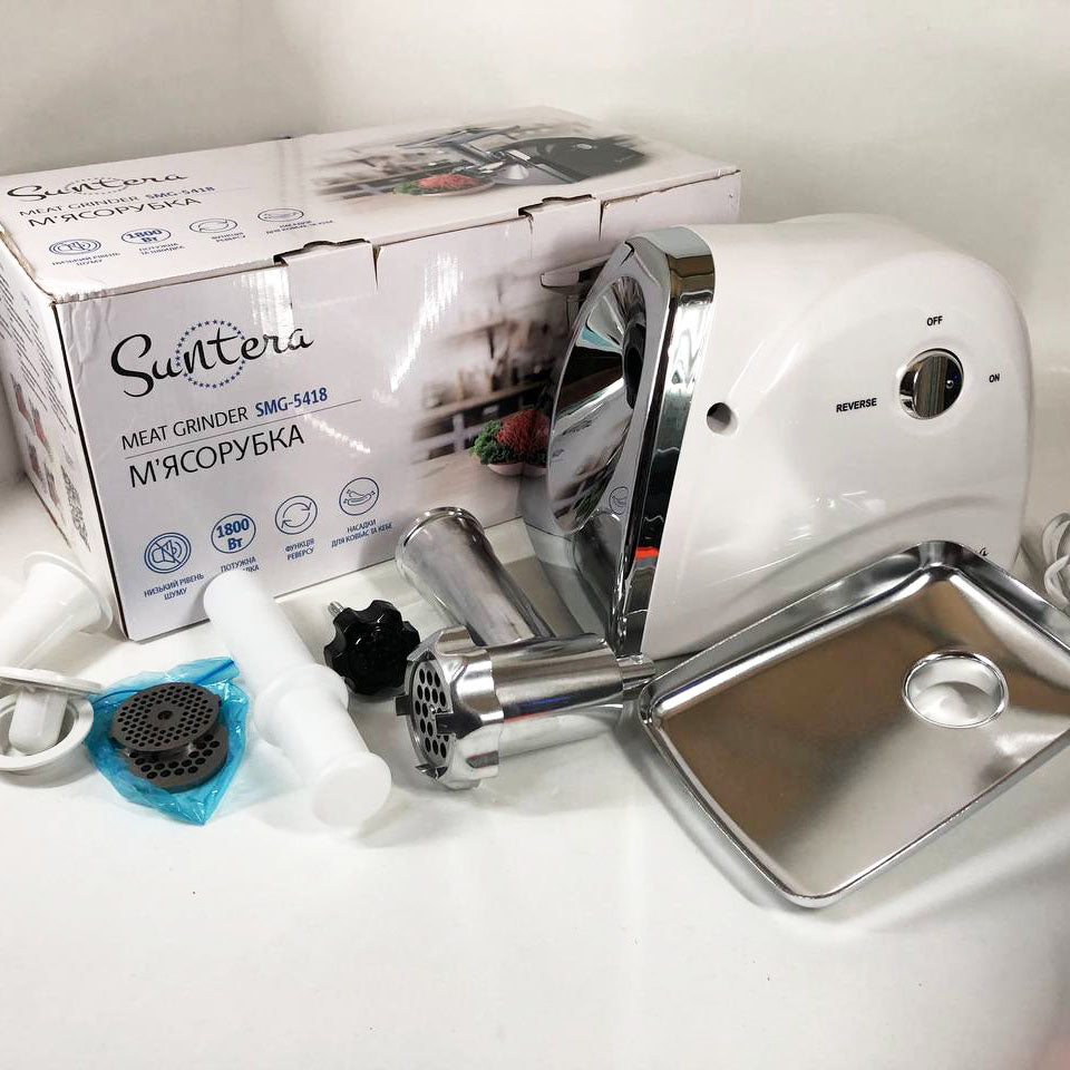Мясорубка Suntera SMG-5418W, электромясорубка для дома, мясорубка с металлическим редуктором