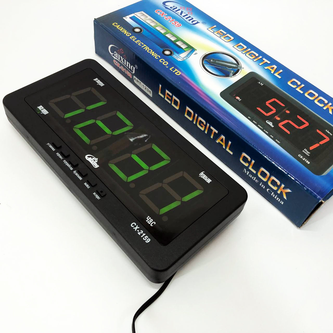 Часы электронные Caixing CX 2159 12В 220В Настольные Настенные Будильник Черный корпус Зеленые цифры