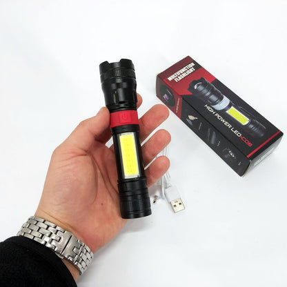 Фонарь ручной аккумуляторный PL-826-P70-COB(white+red), Портативный точечный фонарь, Походный фонарик