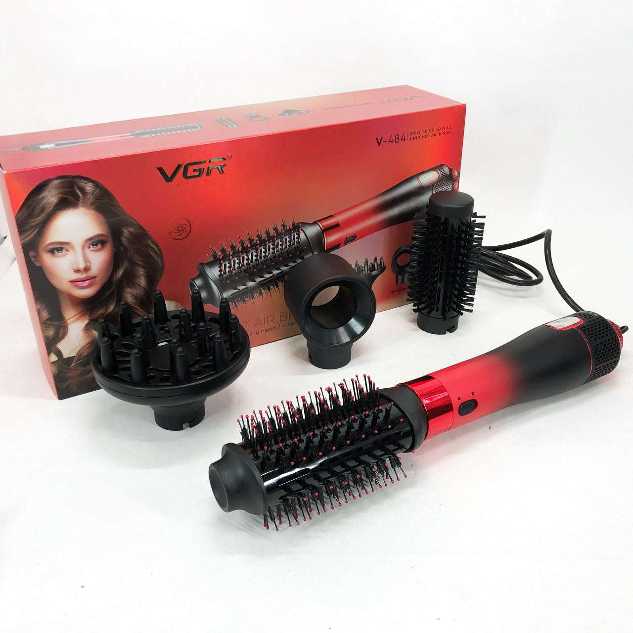 Фен-щітка стайлер VGR V-484 4 в 1. Колір: червоний