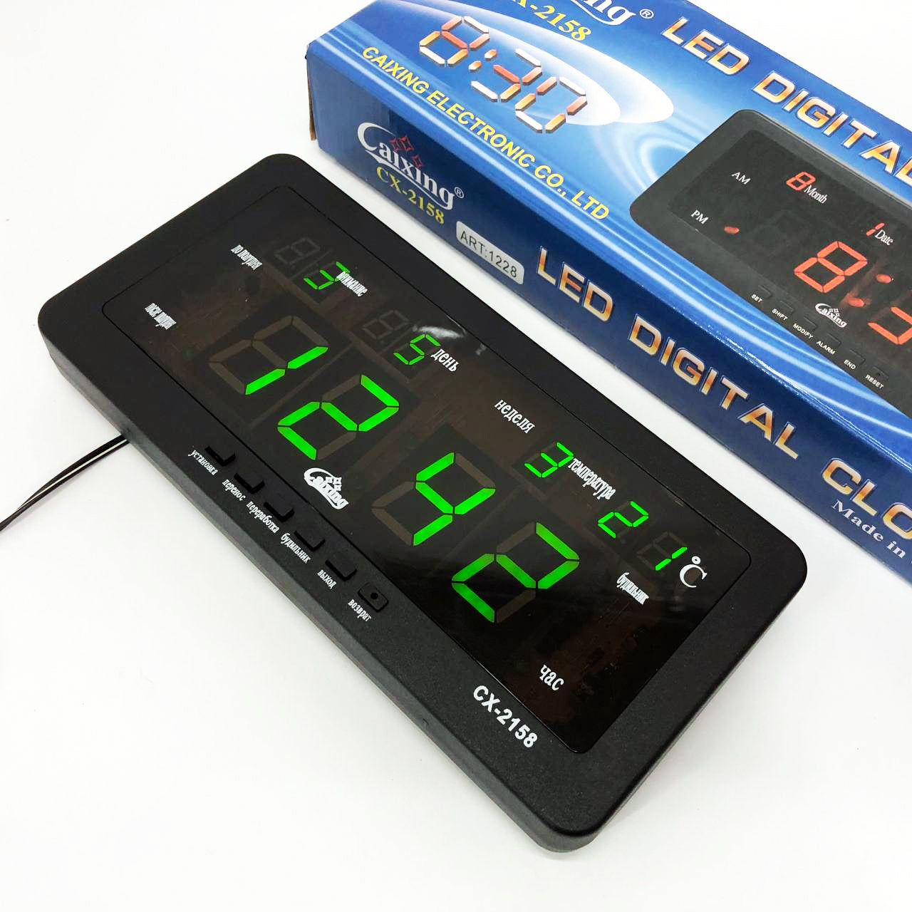 Часы настольные Caixing CX-2158 с зеленой подсветкой, Электронные настольные часы digital светящиеся