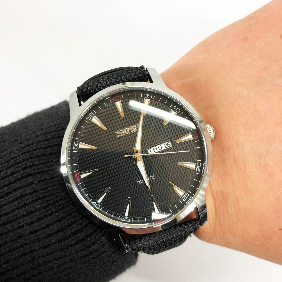 Часы наручные мужские SKMEI 9303SIBK, часы кварцевые мужские, стильные статусные наручные часы стрелочные