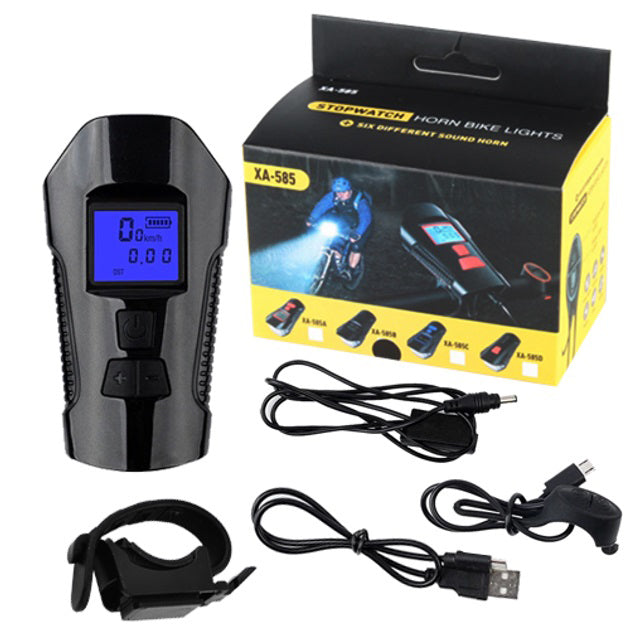 Велофара с компьютером и сигналом Waterproof XA-585-T6+2LED с выносной кнопкой, Фара велофара