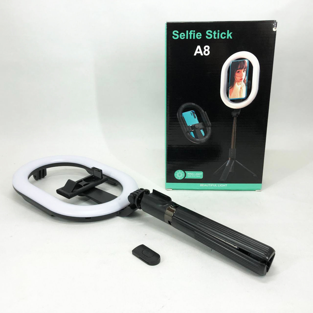 Монопод-штатив для селфи с кольцевой LED лампой Selfie Stick A8 телескопический с пультом и Bluetooth