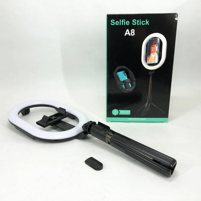 Монопод-штатив для селфи с кольцевой LED лампой Selfie Stick A8 телескопический с пультом и Bluetooth