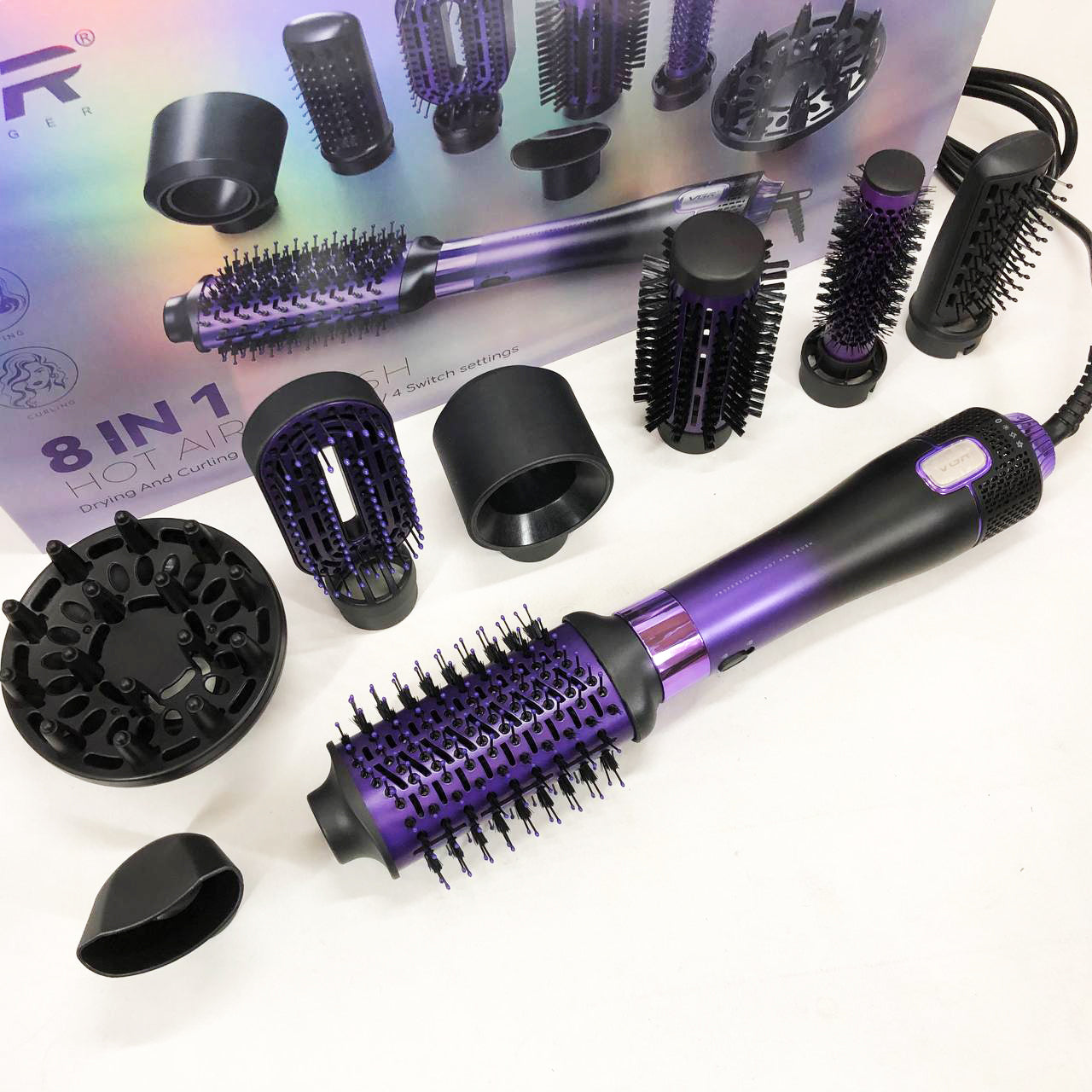 Фен-щетка стайлер VGR 8 в 1 V-488. Цвет: фиолетовый