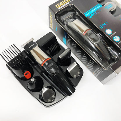 Машинка для стрижки 5в1 Geemy GM-853 стайлер, бритва, триммер на аккумуляторе нержавеющая сталь 6 насадок
