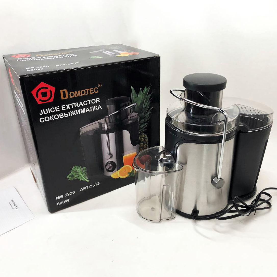 Электрическая соковыжималка Domotec MS-5220/3513 2 скорости отжима 600 W, соковыжималка для моркови