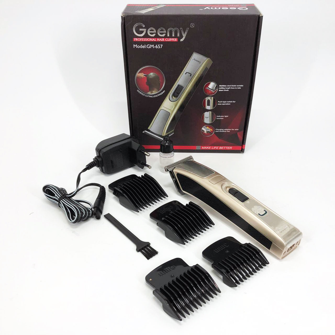 Машинка для стрижки Gemei GM-657 беспроводная с комплектом насадок, Парикмахерские машинки