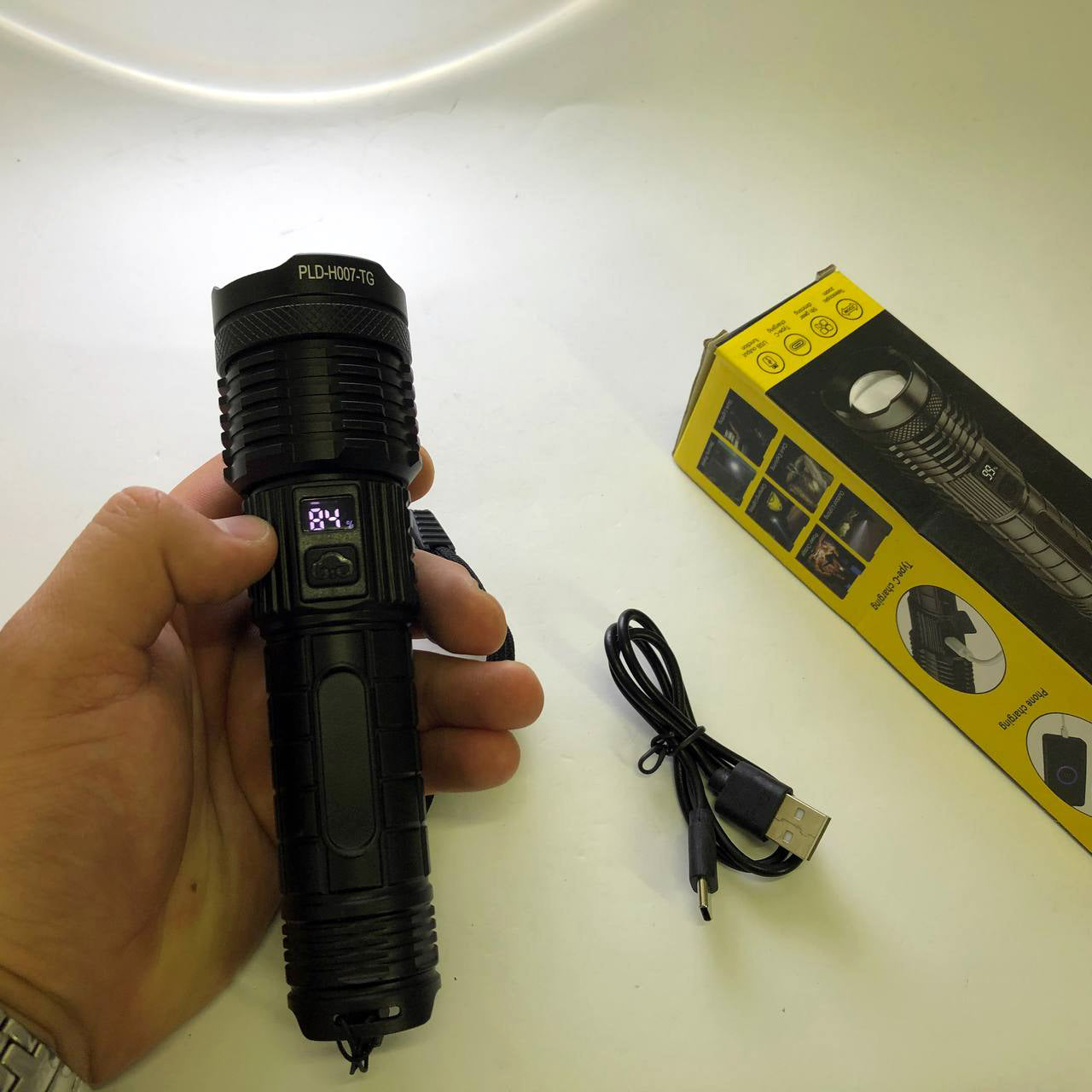 Фонарик PLD-H007 White Laser LED PM10-TG с встроенным аккумулятором PowerBank, Фонарик тактический ручной