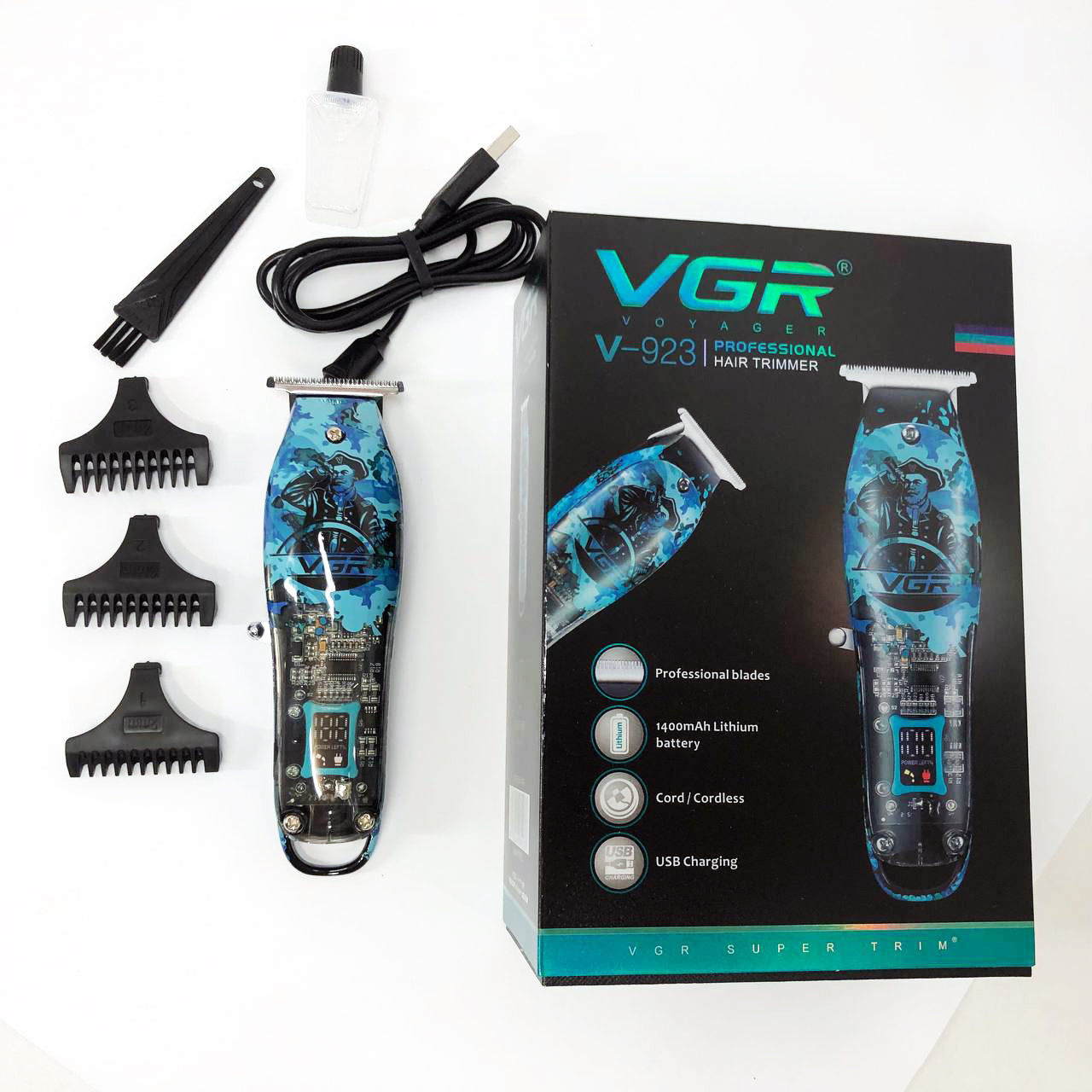 Триммер для волос и бороды профессиональный VGR V-923 аккумуляторный с LED-индикатором