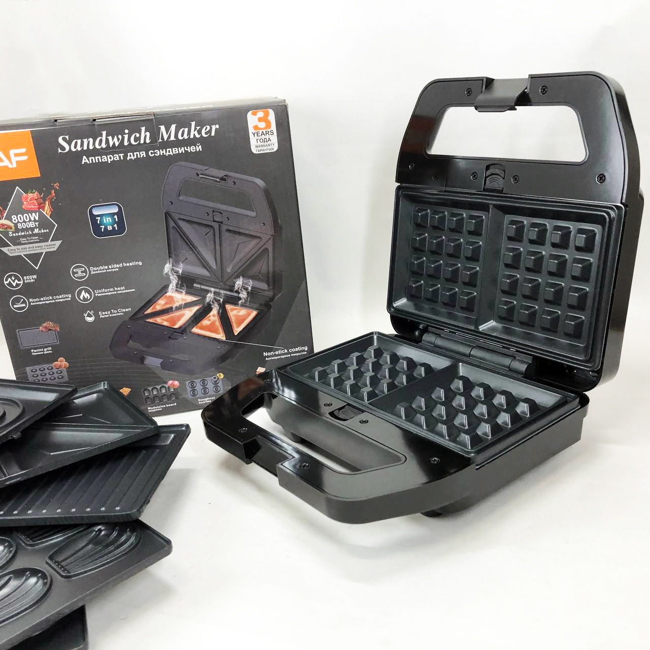 Мультимейкер RAF R.552 – 7 в 1: вафельница, гриль, сэндвичница, пончики, орешки, кексы, печенье, 800 Вт