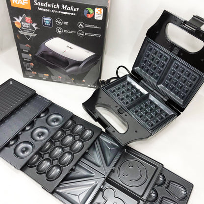 Вафельница бутербродница сендвичница гриль электрическая 8 в 1 RAF R.551 850W Мультипекарь со 8 формами