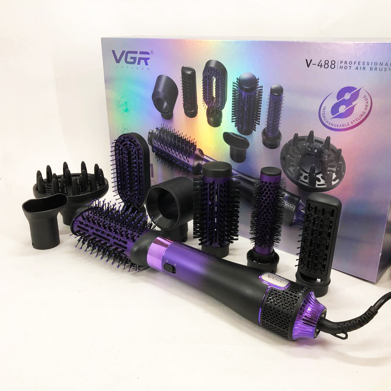 Фен-щетка стайлер VGR 8 в 1 V-488. Цвет: фиолетовый