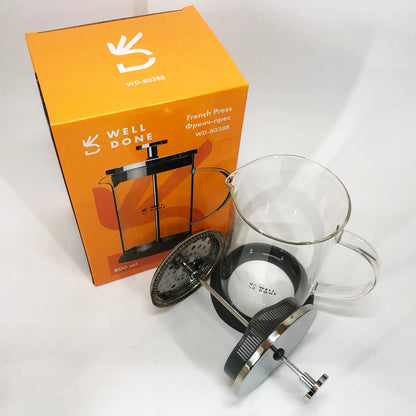 Френч-пресс Well Done WD-8038B из термостойкого стекла 800 мл, Необычный заварник для чая