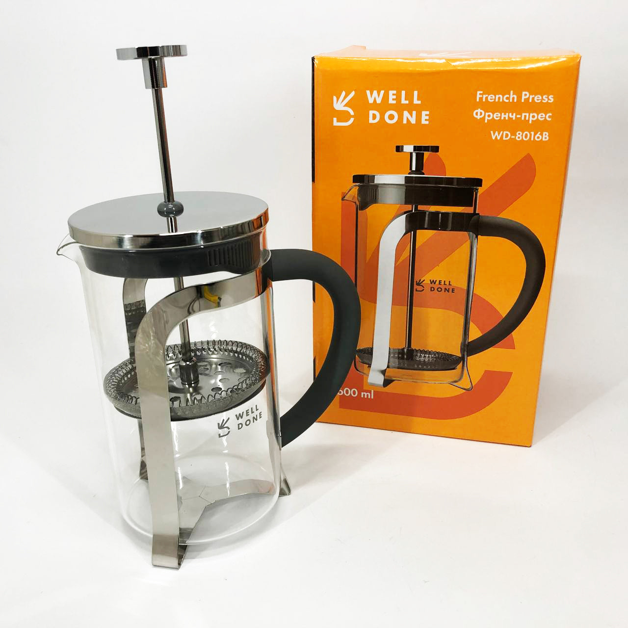 Френч-пресс Well Done WD-8016B с ручкой soft-touch 600 мл, Френч пресс стеклянный на кухню