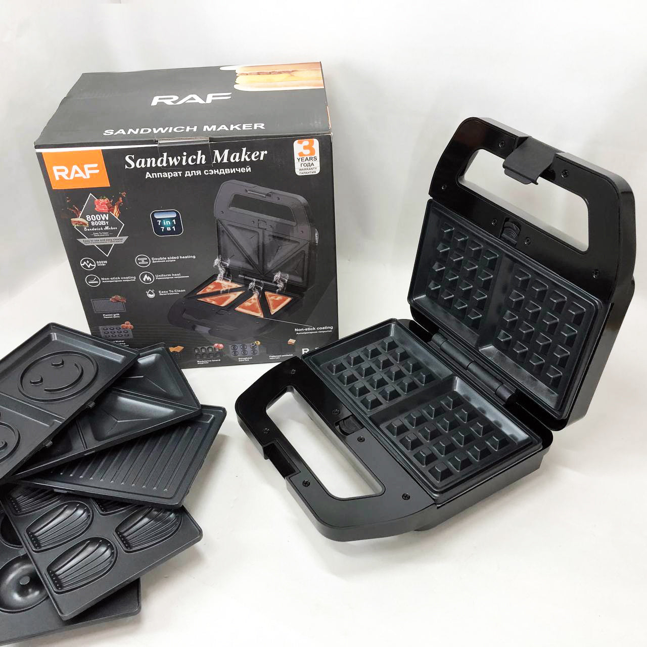 Мультимейкер RAF R.552 – 7 в 1: вафельница, гриль, сэндвичница, пончики, орешки, кексы, печенье, 800 Вт
