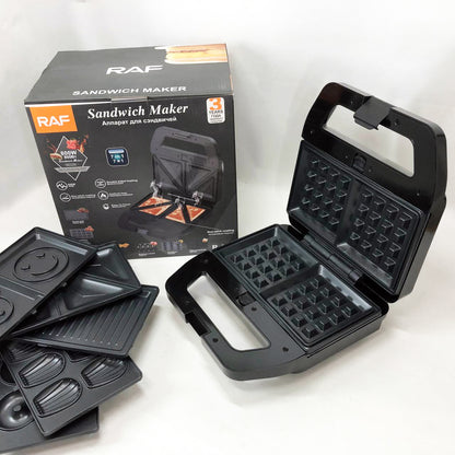 Мультимейкер RAF R.552 – 7 в 1: вафельница, гриль, сэндвичница, пончики, орешки, кексы, печенье, 800 Вт