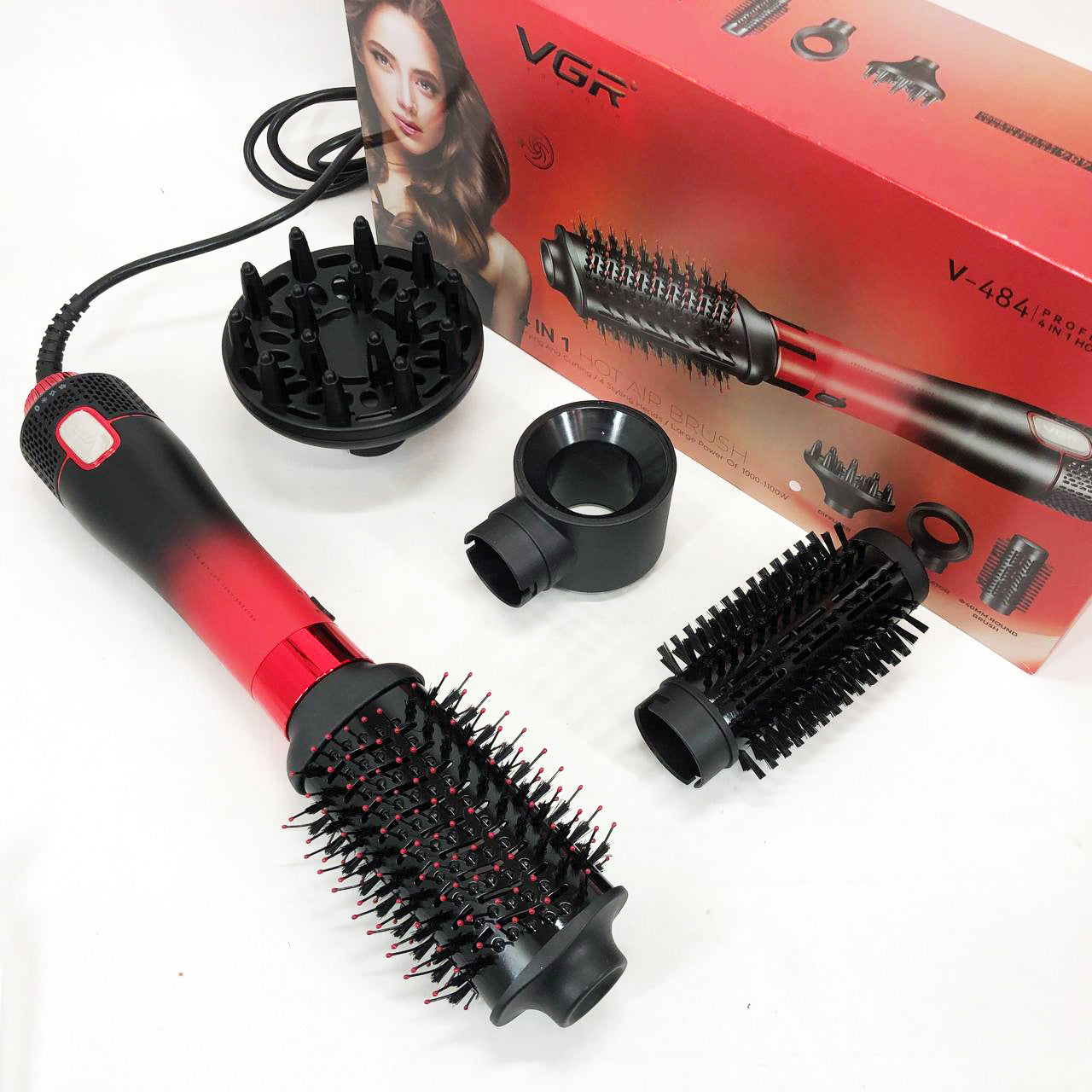 Фен-щітка стайлер VGR V-484 4 в 1. Колір: червоний