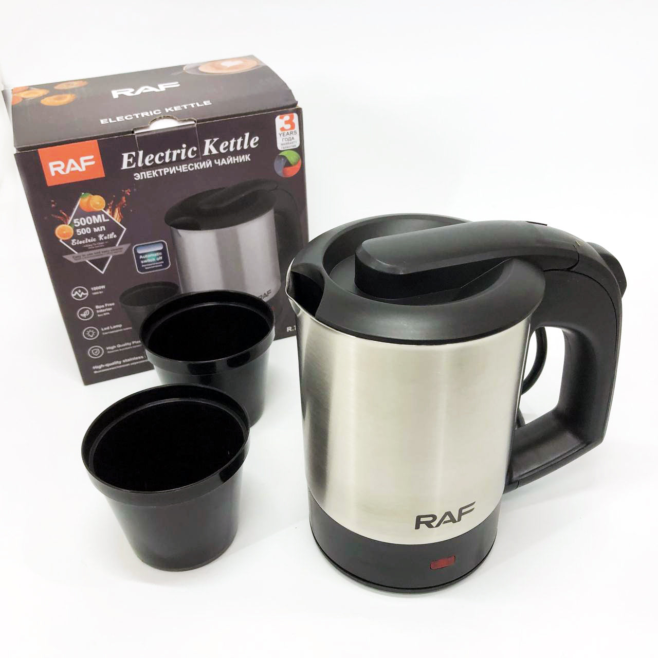 Электрочайник от 220В компактный RAF R-7887 с двумя чашками в комплекте 1000 Вт