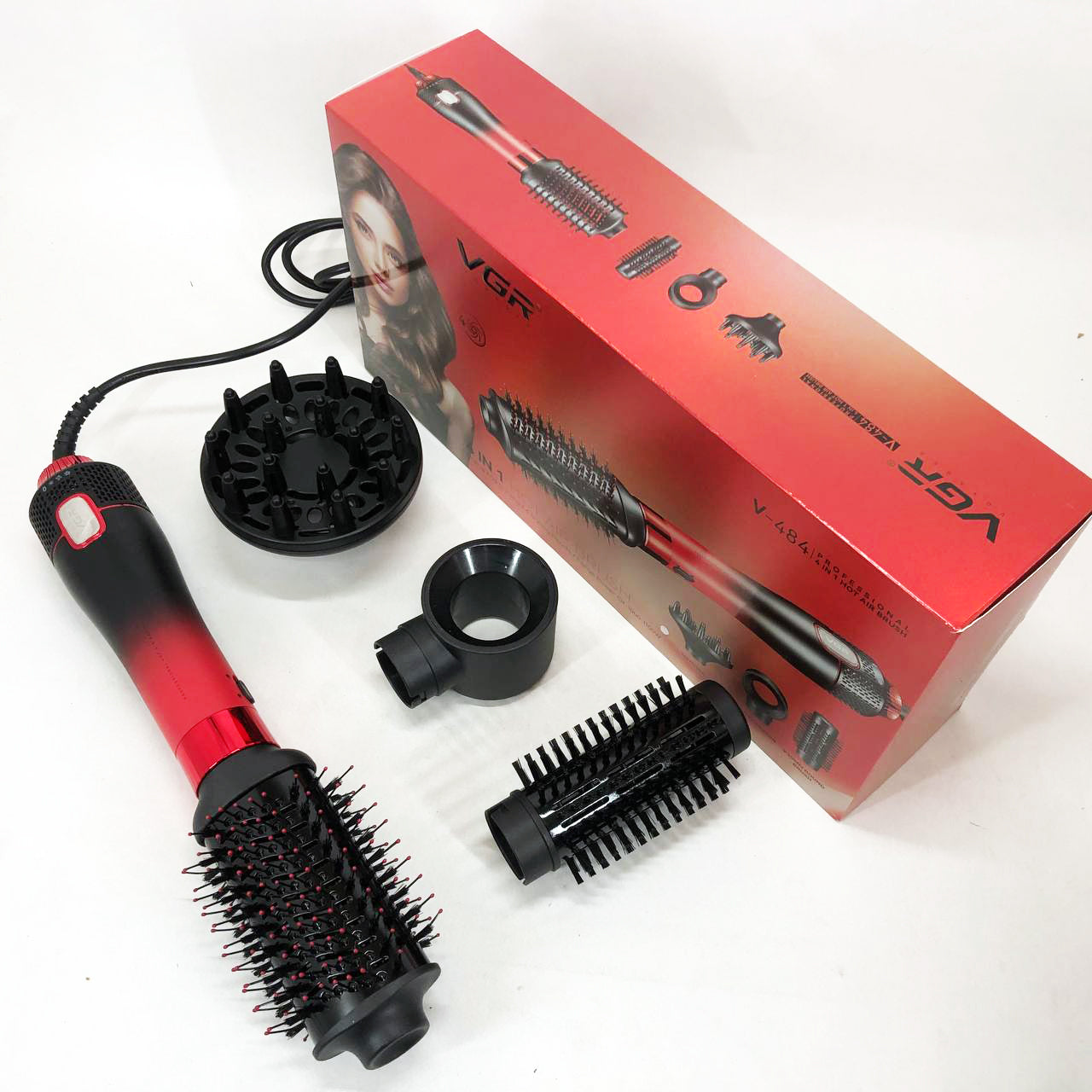 Фен-щітка стайлер VGR V-484 4 в 1. Колір: червоний