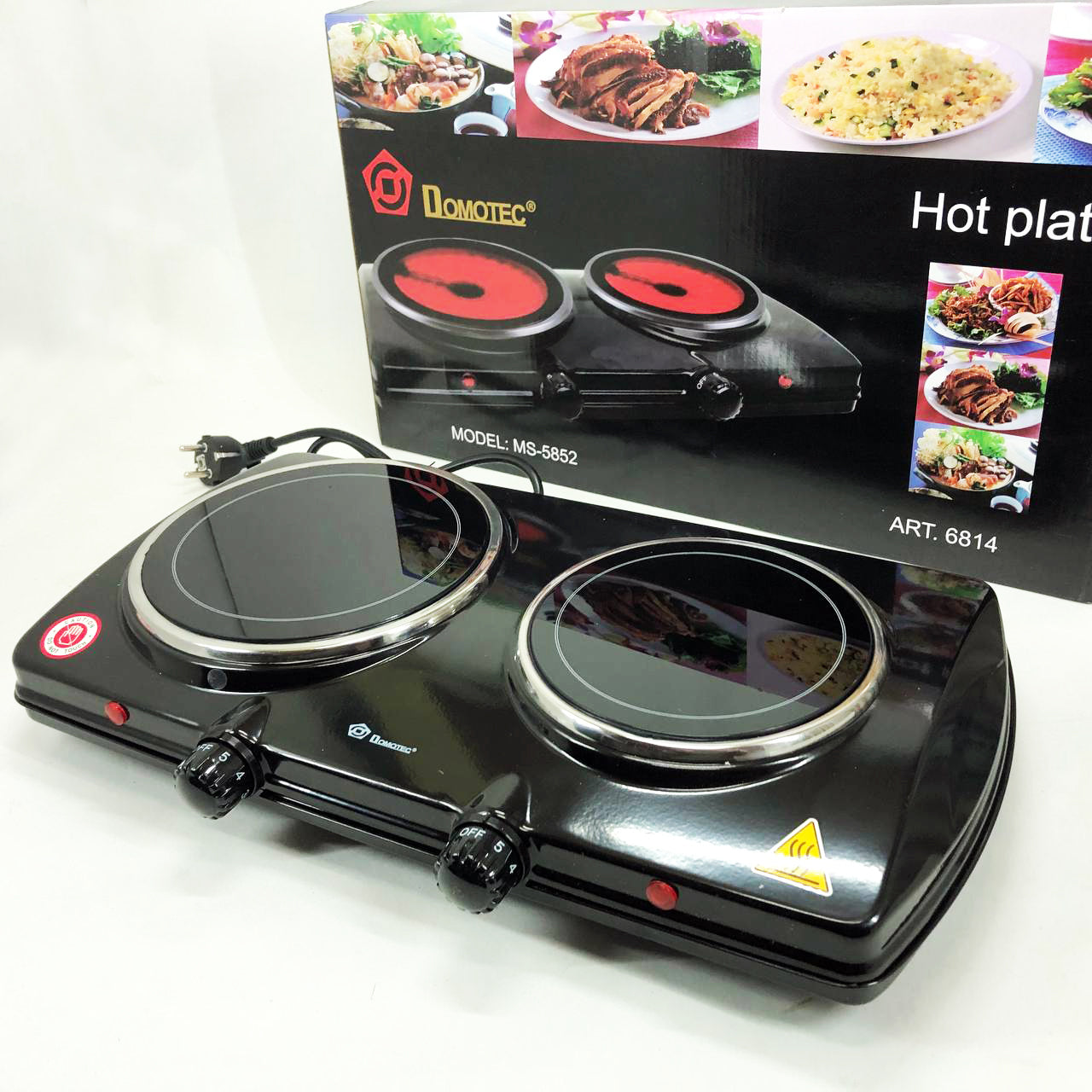 Электрическая настольная плита Domotec MS-5852 2 конфорки стеклокерамическая 1200 Вт