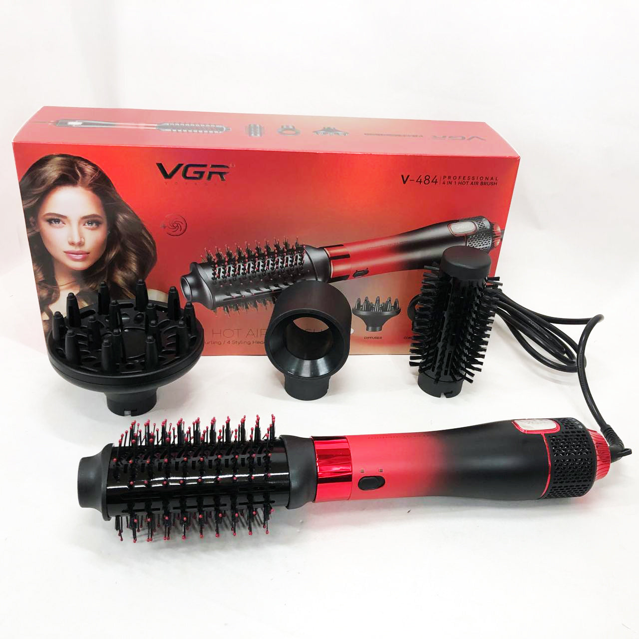 Фен-щітка стайлер VGR V-484 4 в 1. Колір: червоний
