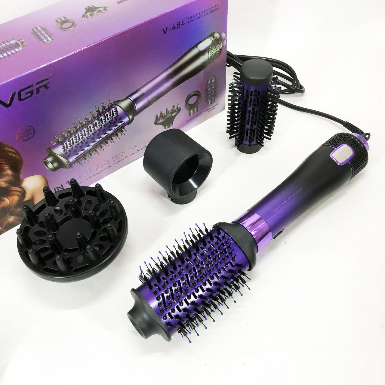 Фен-щітка стайлер VGR V-484 4 в 1. Колір: фіолетовий