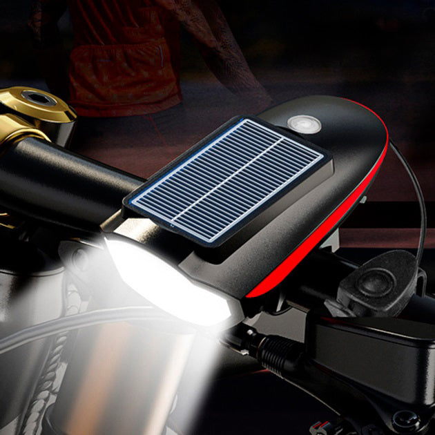 Велосипедный фонарь 7599 с звонком на солнечной батарее, АКБ Li-Ion, водонепроницаемый аккумуляторный