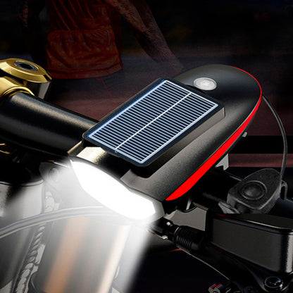 Велосипедный фонарь 7599 с звонком на солнечной батарее, АКБ Li-Ion, водонепроницаемый аккумуляторный