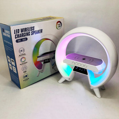 LED Лампа ночник с беспроводной зарядкой и Bluetooth динамиком G-Lite XM-X63, Часы хамелеон с будильник