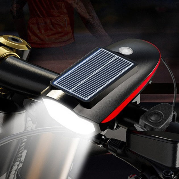 Велосипедный фонарь 7599 с звонком на солнечной батарее, АКБ Li-Ion, водонепроницаемый аккумуляторный