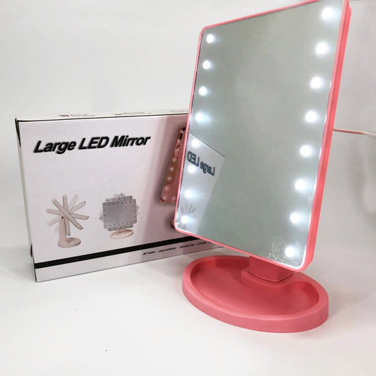 Зеркало для макияжа с 16 LED подсветкой Mirror, косметическое зеркало с подсветкой. Цвет: розовый