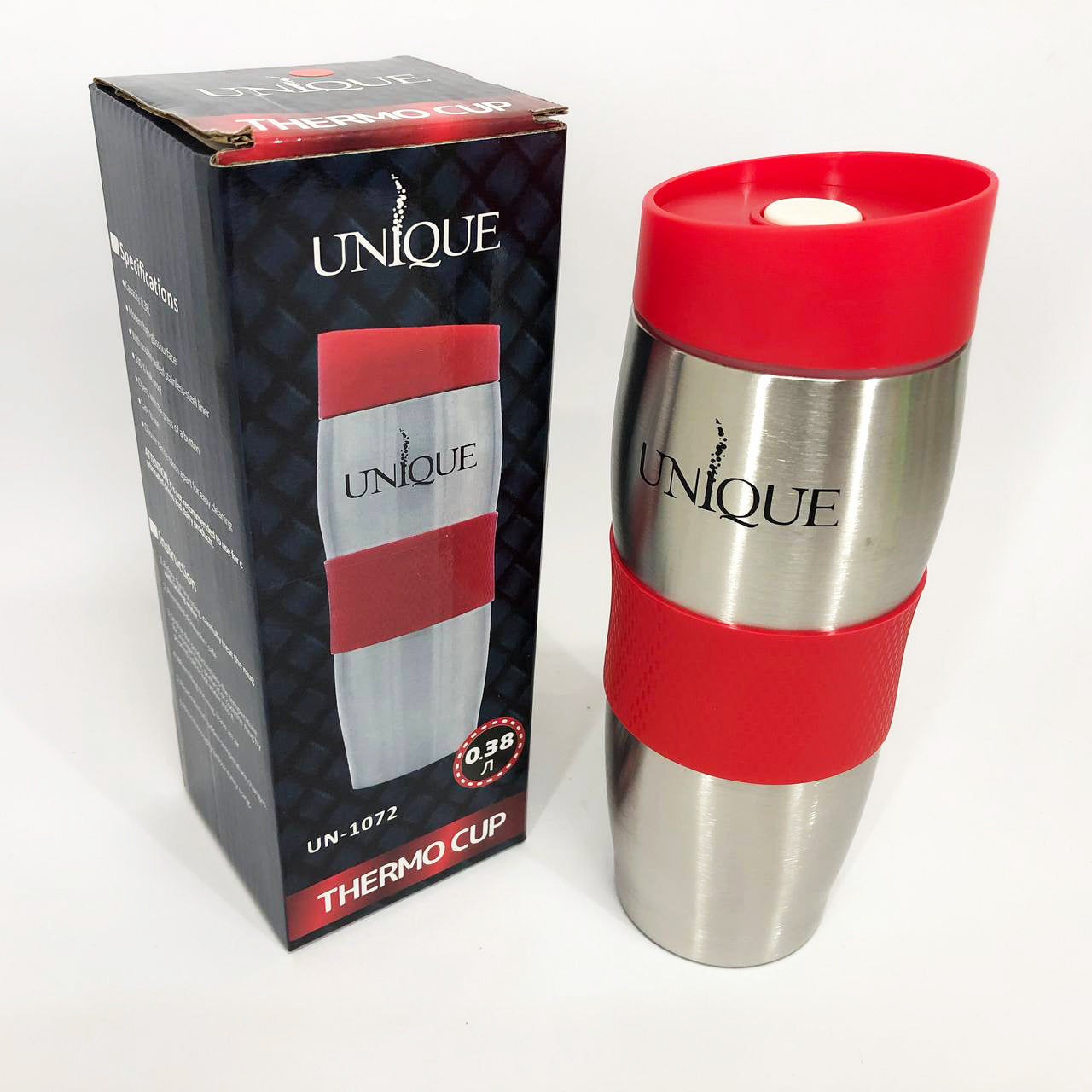 Термокружка UNIQUE UN-1072 0.38 л, Термос из нержавейки металлический, Термосы для фитнеса. Цвет: красный