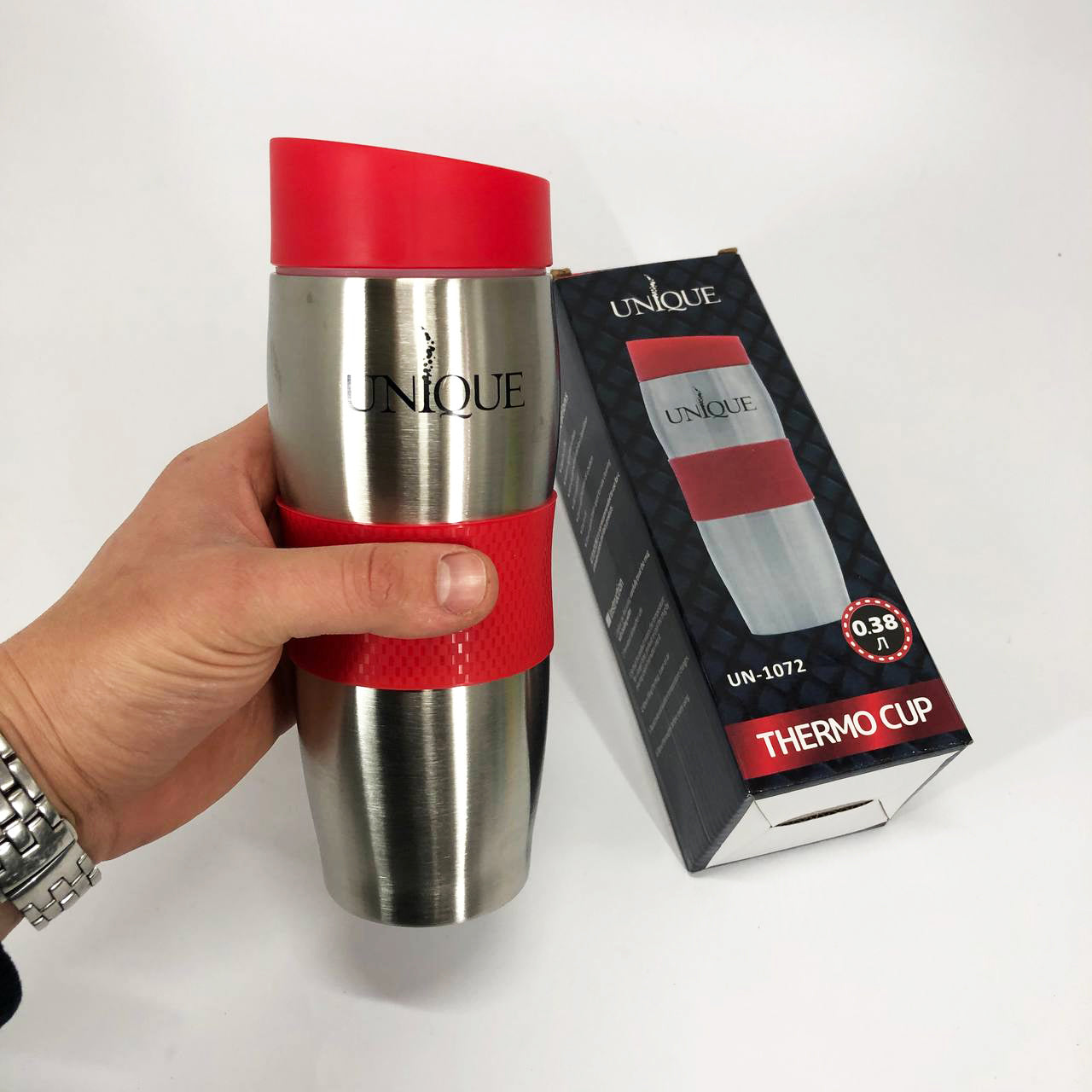 Термокружка UNIQUE UN-1072 0.38 л, Термос из нержавейки металлический, Термосы для фитнеса. Цвет: красный
