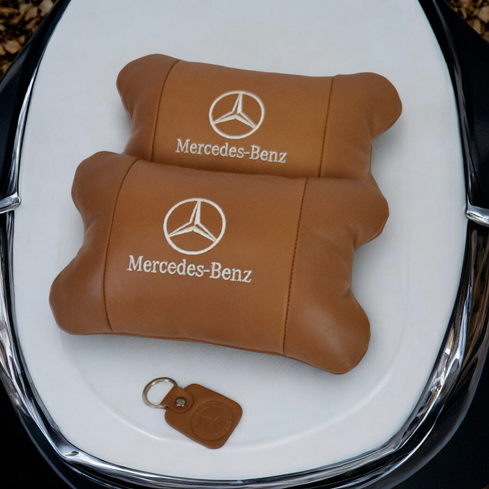 Комплект 2шт для подголовника Mercedes-Benz изготовлен из натуральной коричневой кожи. Комфорт в авто
