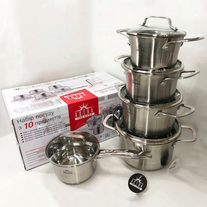 Набор посуды 10 предметов ASTRA A-2310, набор кастрюль для электроплиты, сборный набор кастрюль