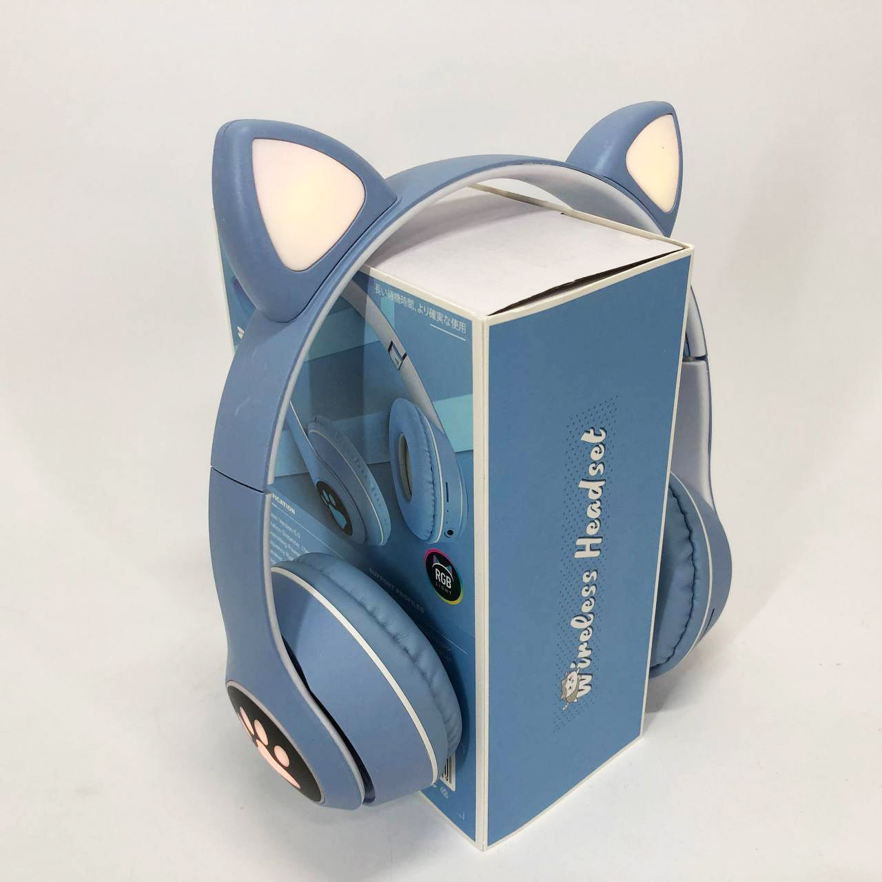 Беспроводные наушники с кошачьими ушками и RGB подсветкой Cat VZV 23M. Цвет: голубой