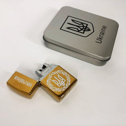 Дуговая электроимпульсная USB Юсб зажигалка Украина металлическая коробка HL-447. Цвет: золотой