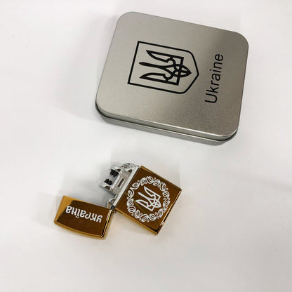 Дуговая электроимпульсная USB Юсб зажигалка Украина металлическая коробка HL-447. Цвет: золотой