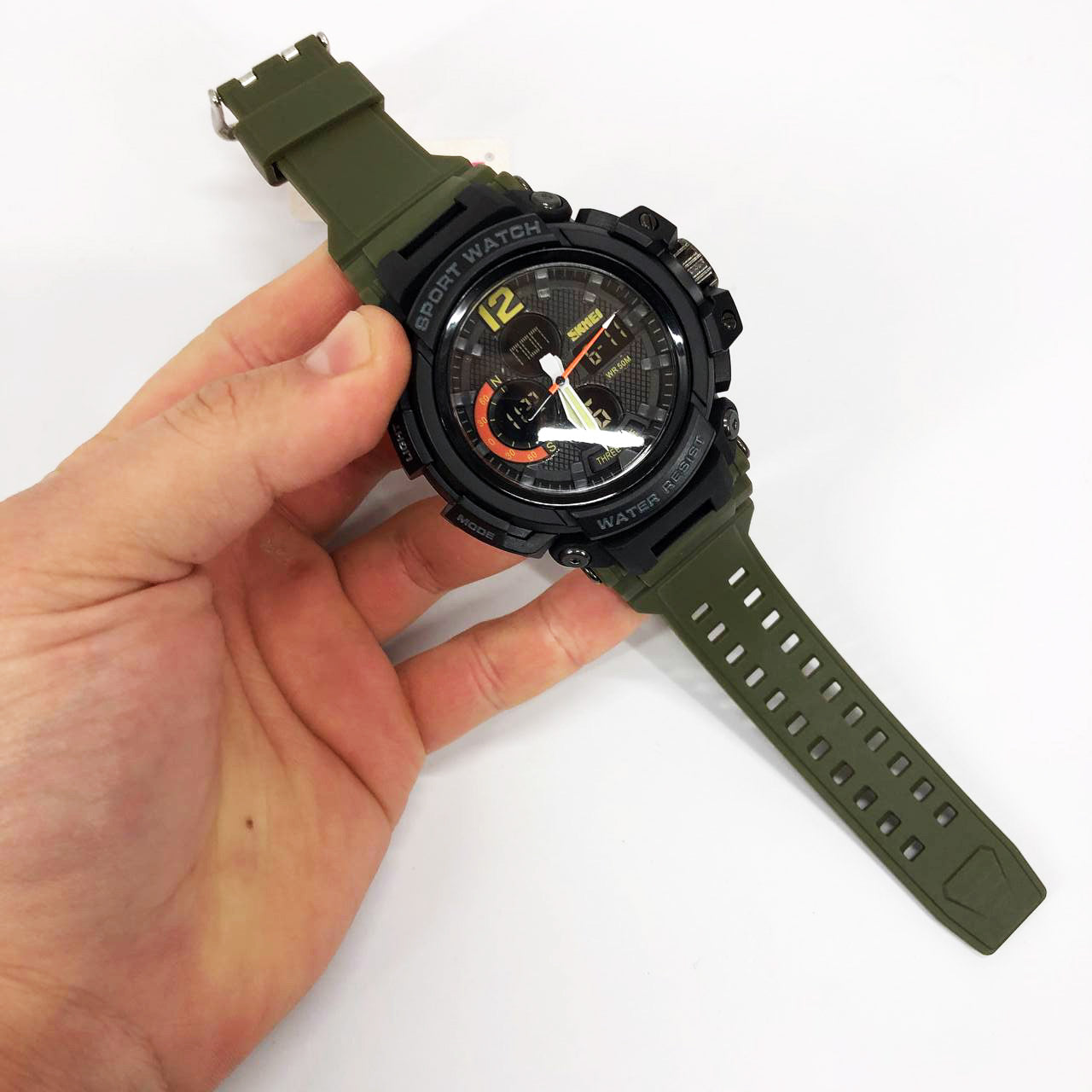 Часы наручные мужские SKMEI 1343AG ARMY GREEN, часы тактические противоударные. Цвет: зеленый